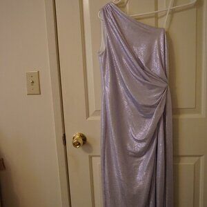 New Aidan Mattox Silver One Shoulder Formal Gown Size 2